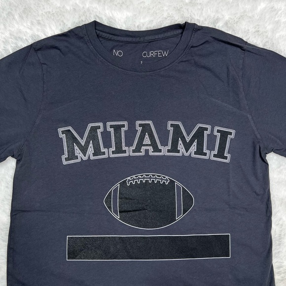 No Curfew “Miami 🏈” Crewneck Graphic Short Sleeve Tee Shirt in Black Sz S - Picture 3 of 7
